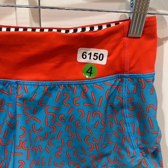 (6150) Lululemon Speed Short 2015 Seawheeze - Turquoise with Red Squiggles - Picture 5 of 8